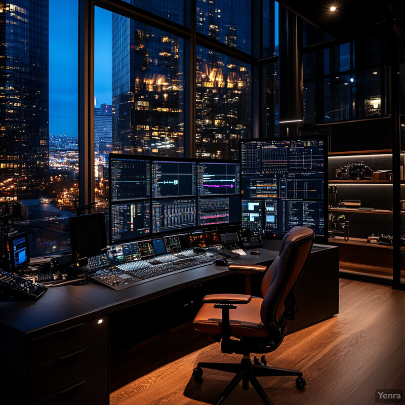 A person is working in a control room with multiple screens.