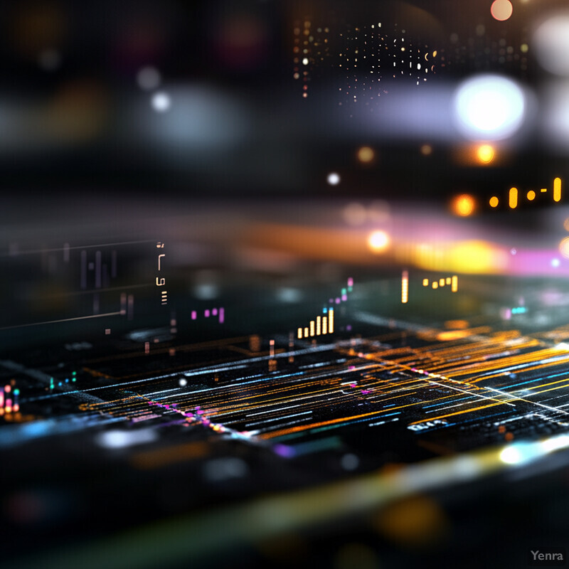 A vibrant and dynamic visual representation of data, with various lines and bars in different colors.