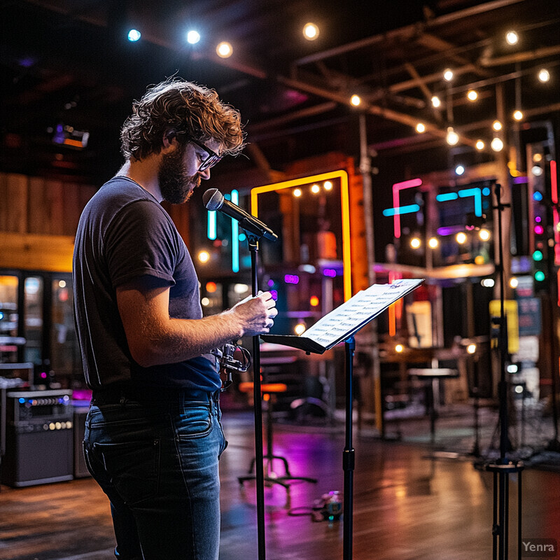 A man stands on a stage, preparing to deliver a speech or presentation.