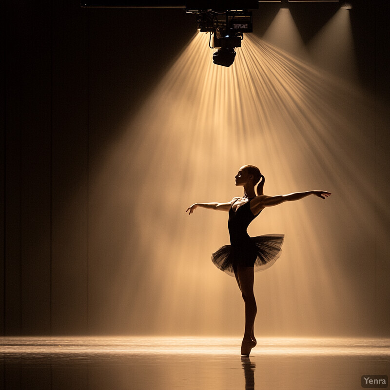 A ballet dancer is illuminated by a spotlight on stage.