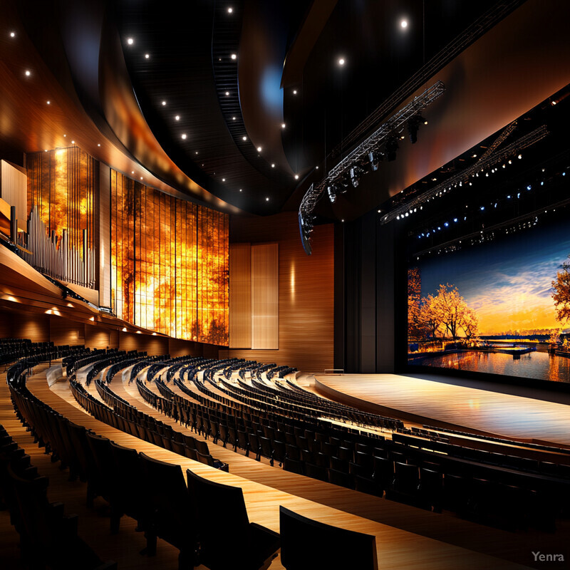 An empty auditorium with a stage and seating area.