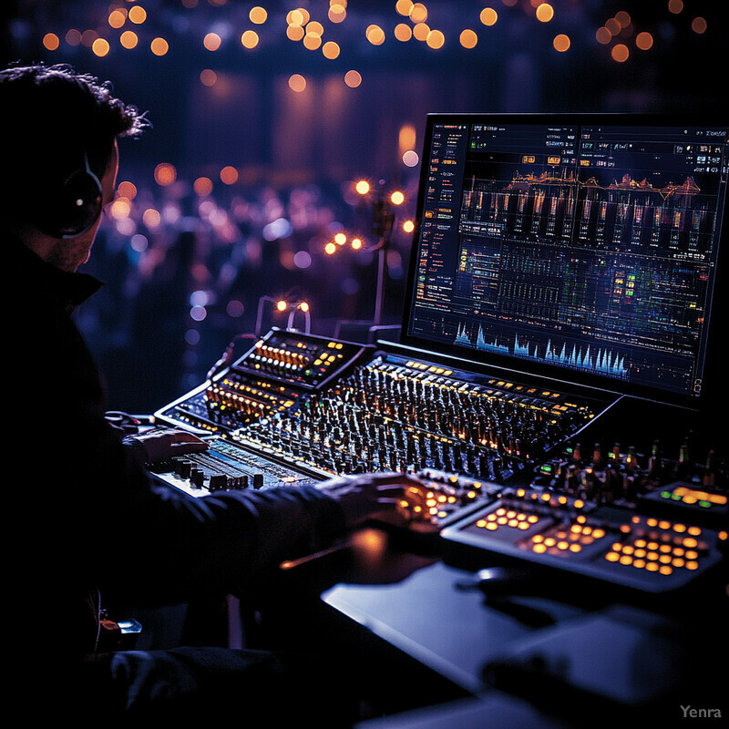 A man working as an audio engineer for a live event.