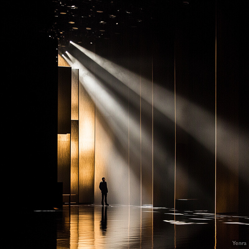 A dramatic image of the backstage area at an opera house or theater during intermission.