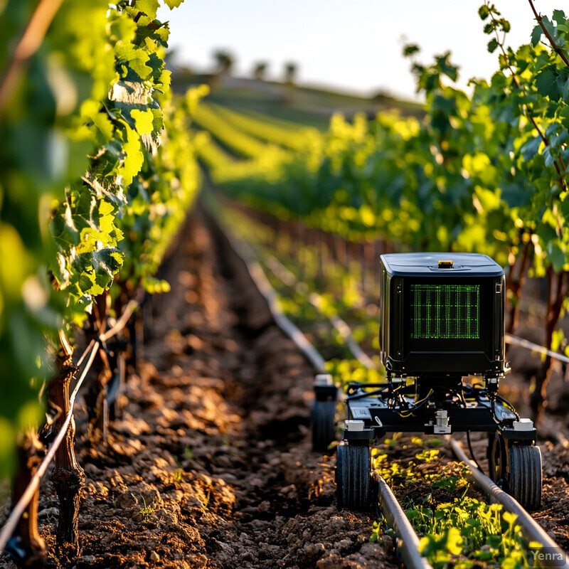 An automated disease identification system is being used in a vineyard to detect any signs of disease or pests.