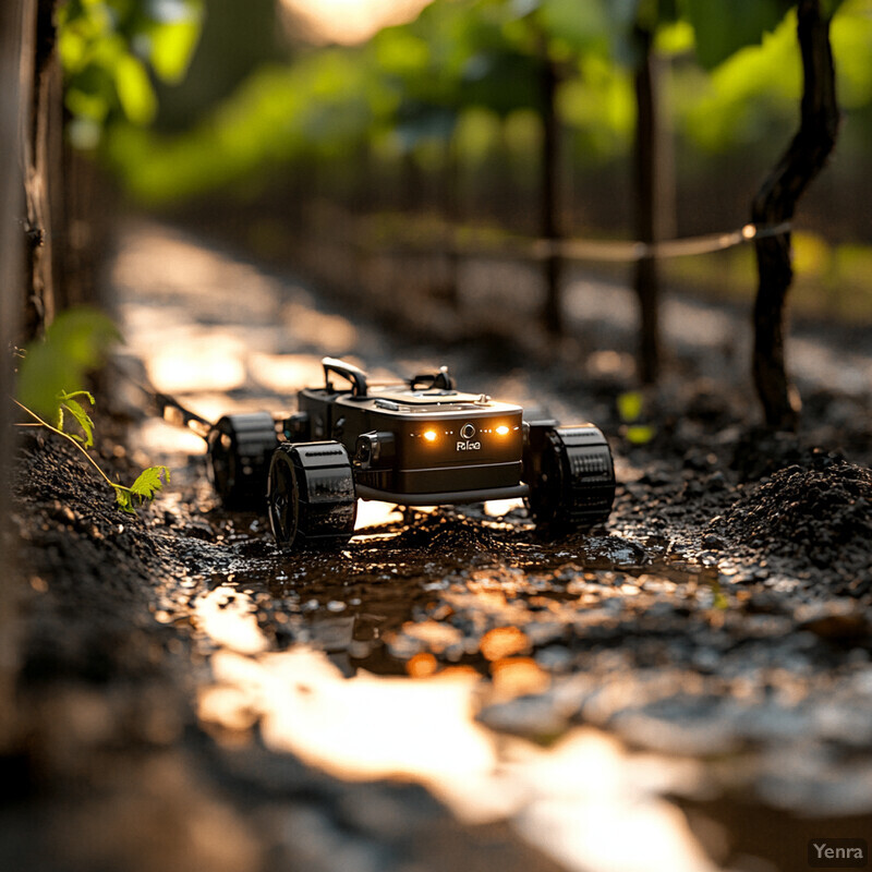 Autonomous navigation and obstacle avoidance robot navigating through a muddy forest path.