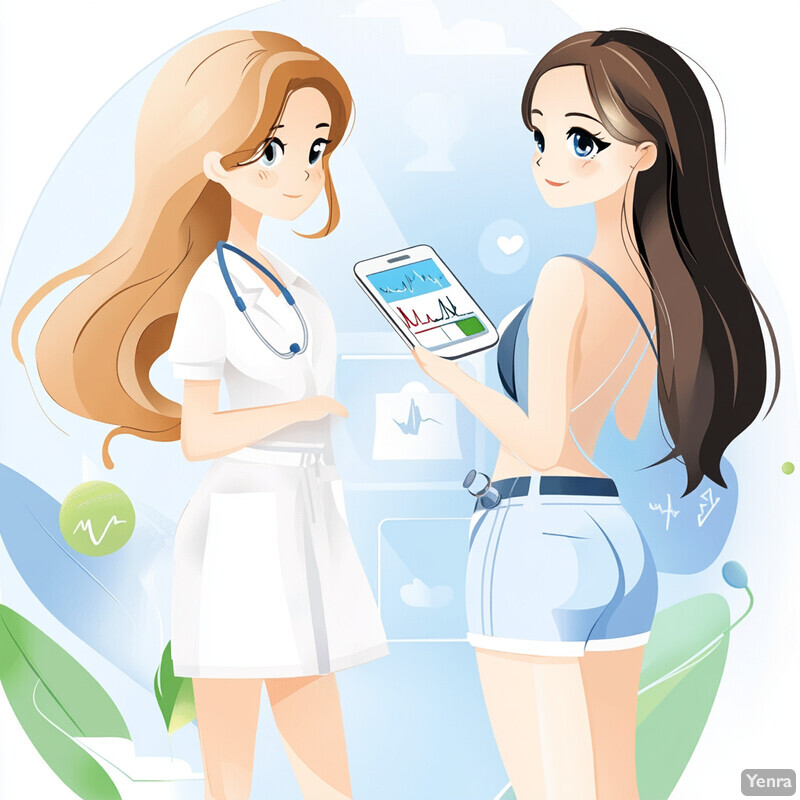 A cartoon illustration of two women representing health and wellness, with a focus on medical care and fitness.