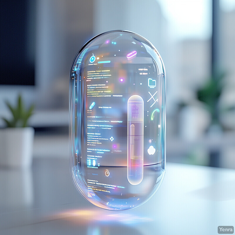 Futuristic medication management system featuring electronic devices and a purple screen.