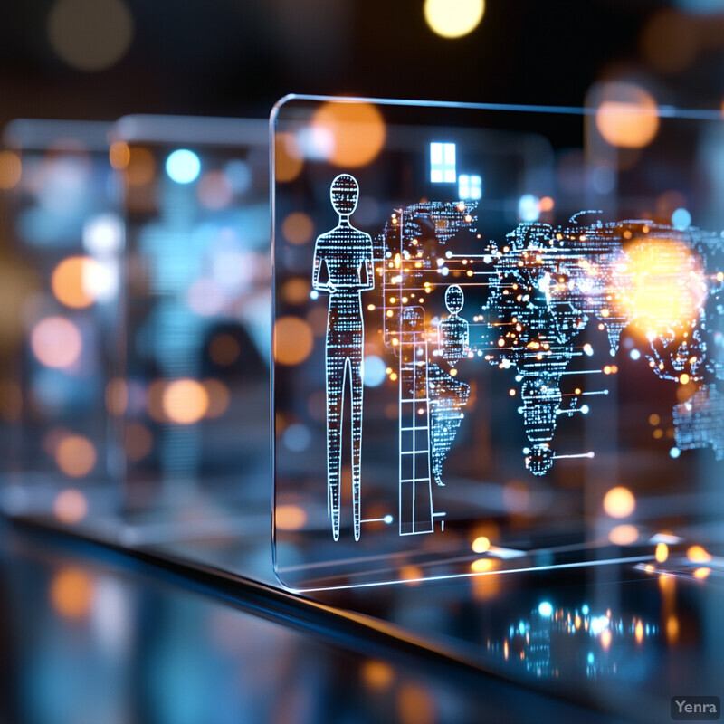 A futuristic representation of scalability in expanding care, featuring a 3D abstract structure with interconnected nodes and lines.