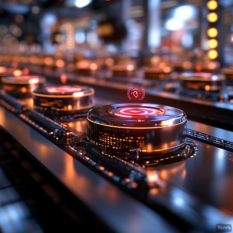 Glowing red buttons on an industrial control panel