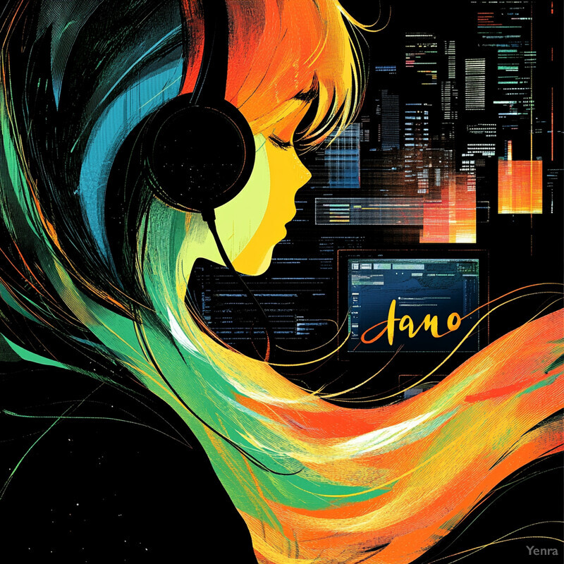 An anime-style illustration of a girl wearing headphones and listening to music or a podcast.