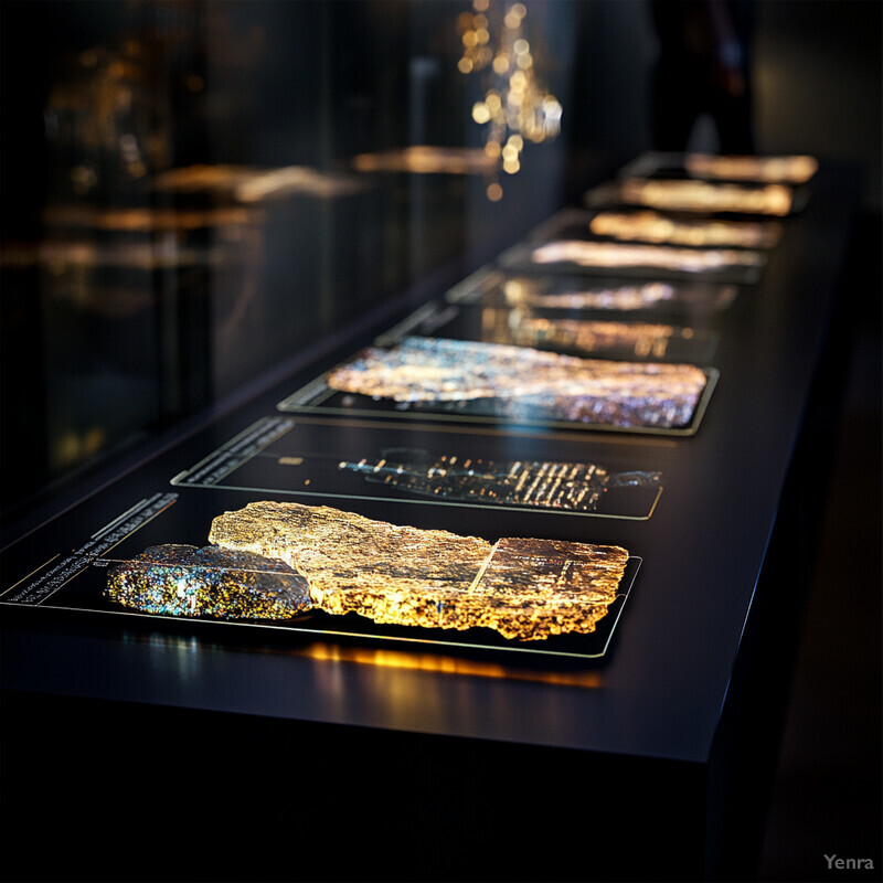 Ancient gold artifacts on display in a museum setting.