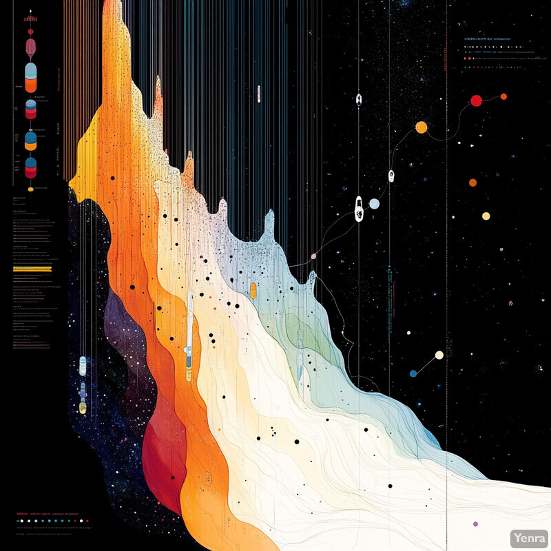 Abstract representation of a volcanic eruption or lava flow in space.