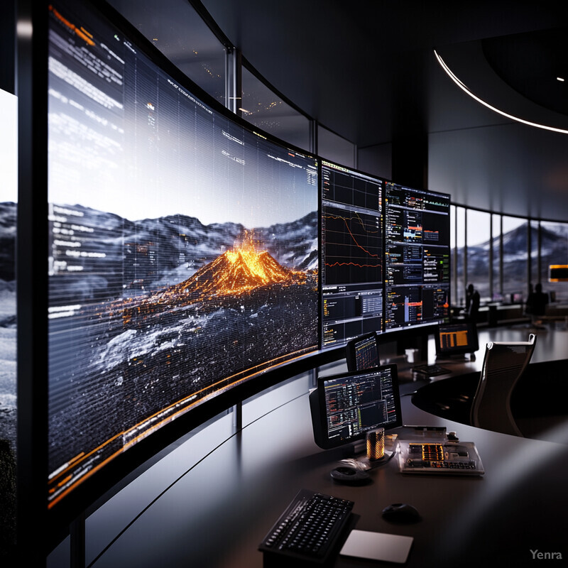 A large room filled with computer screens and desks, likely used for monitoring and analyzing data.