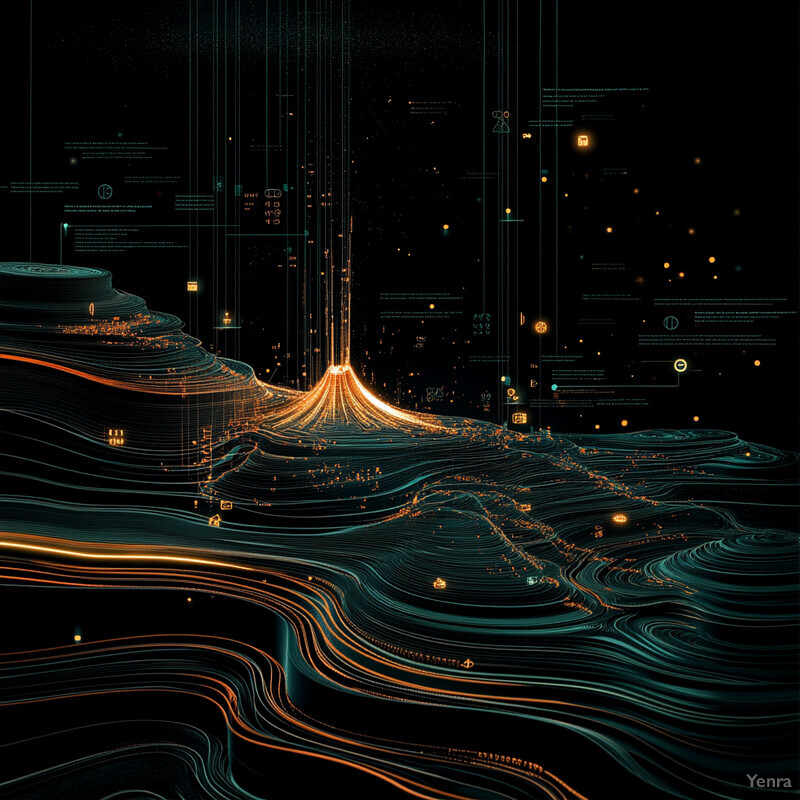 A probabilistic hazard modeling system is depicted in an abstract landscape.