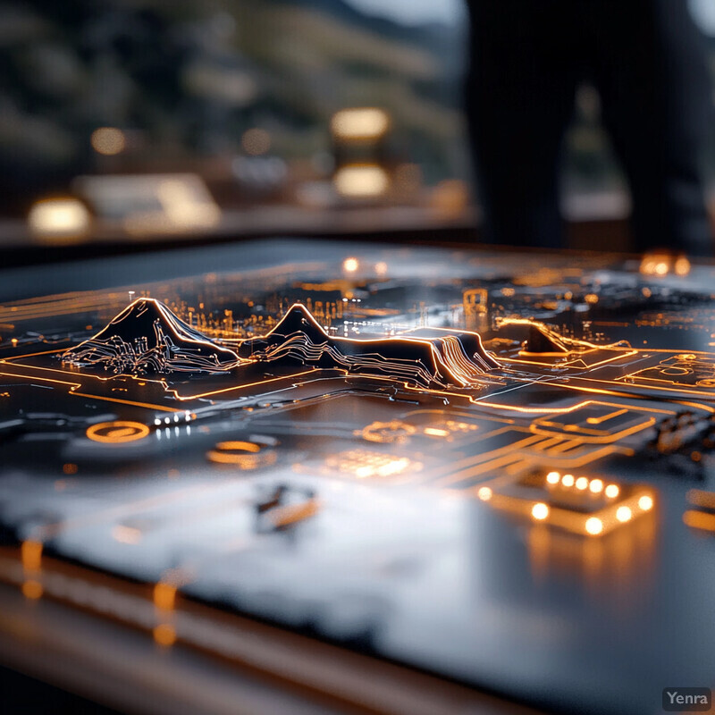 A detailed view of a circuit board with various components and wires.