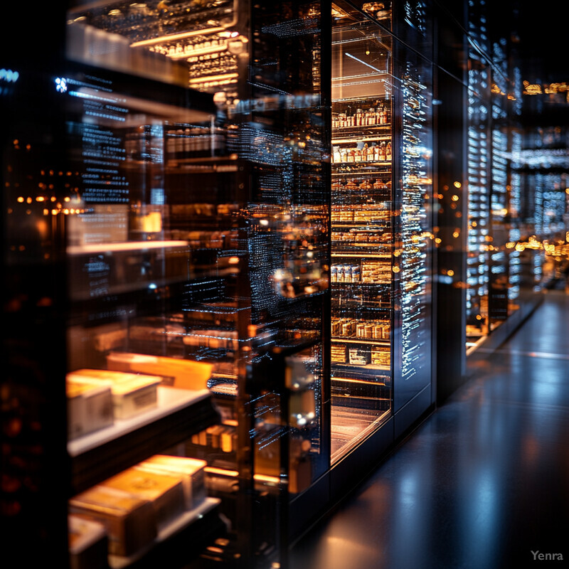 A well-stocked glass-fronted refrigerator or freezer filled with bottles of alcohol and other products.