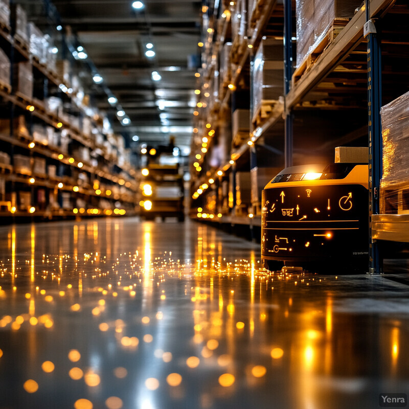 A warehouse with rows of shelves stocked with boxes and packages.