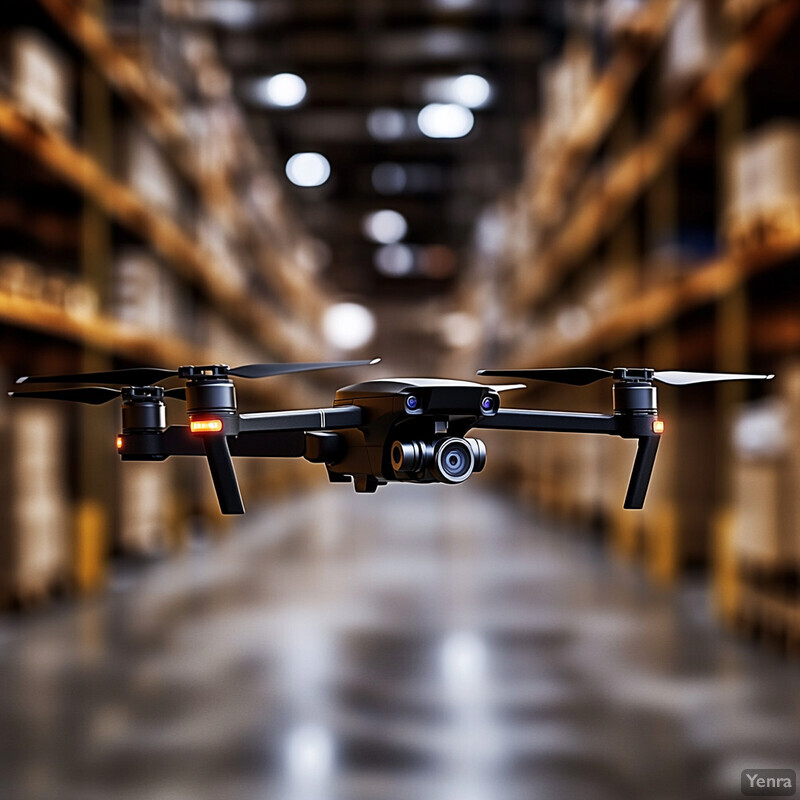 A drone captures an industrial setting, likely for inventory management purposes.