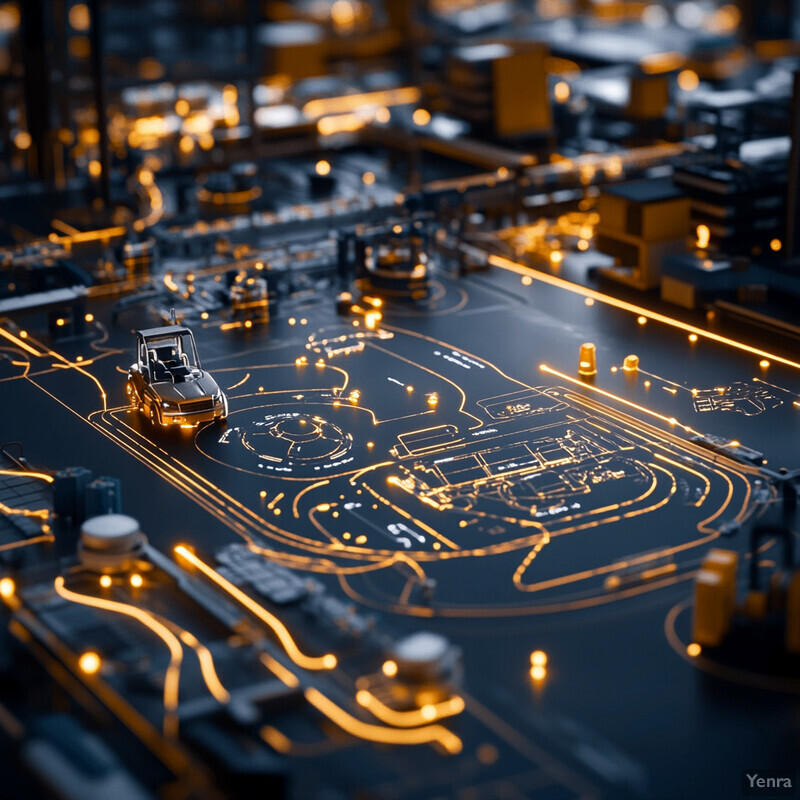 A complex network of roads and highways with various vehicles navigating through them, aiming to illustrate traffic flow optimization strategies.