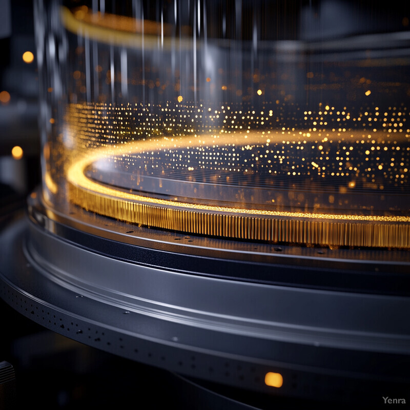 The image shows a row of three cylindrical objects in an industrial facility, with a yellow, gray, and black color scheme.