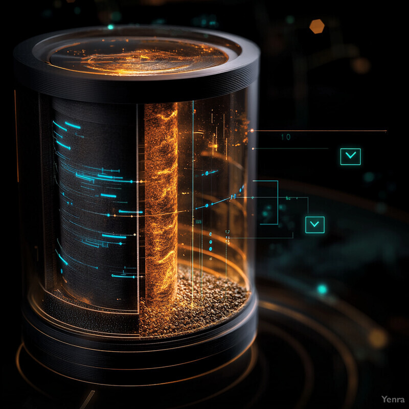 A futuristic device with a transparent screen displaying data points on a black background.