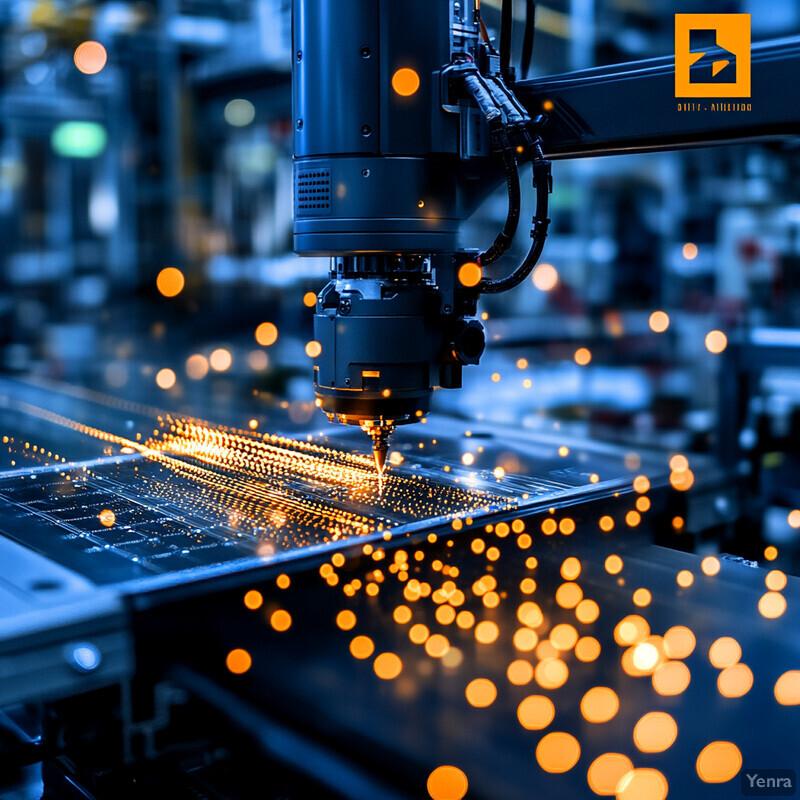 A robotic arm performs a task in an industrial factory.