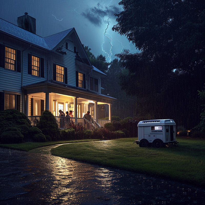 Residential Backup Generator in Use During Storm