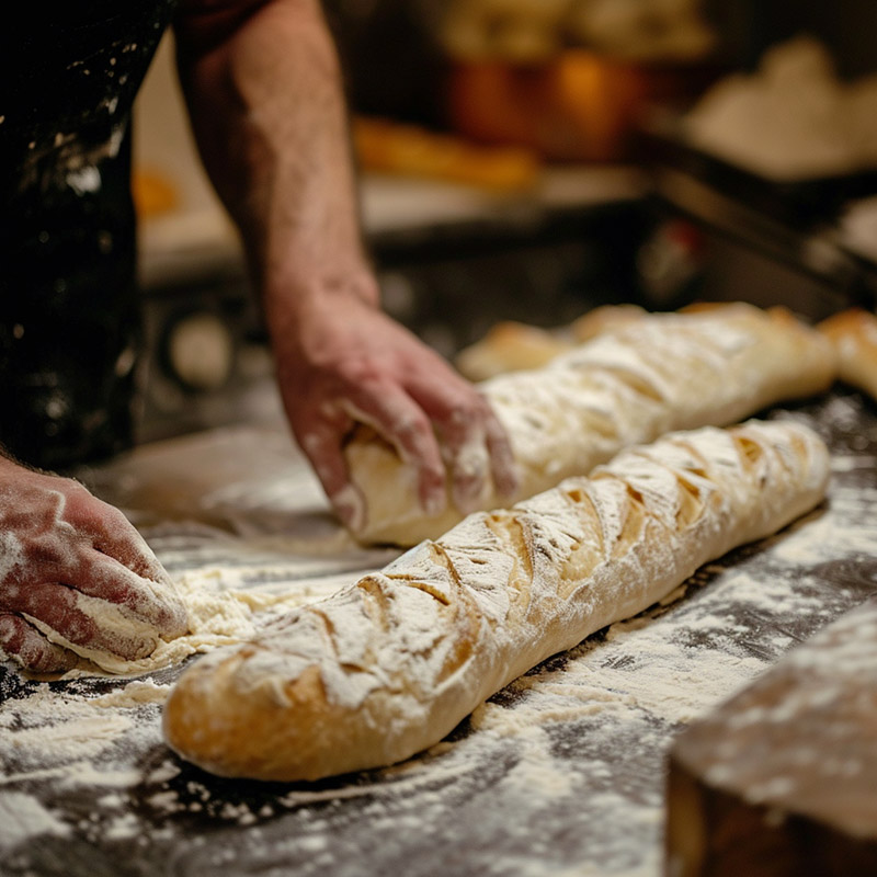 Baguettes Being Made by a Baker