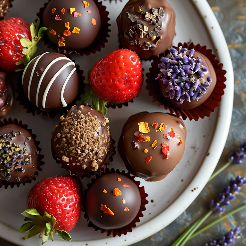 Chocolate-Covered Berries with Exotic Toppings