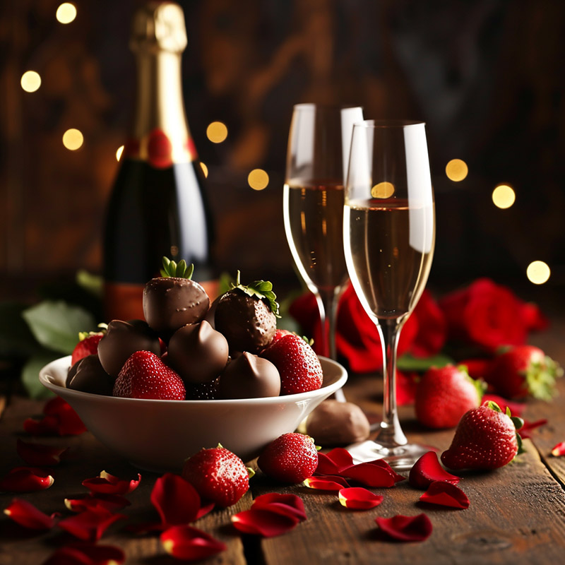 Romantic Setting with Chocolate-Covered Berries