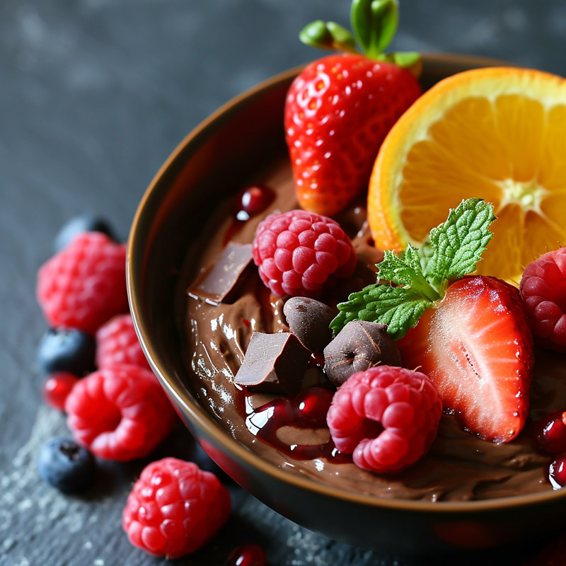 Chocolate Mousse with Fruit Garnish