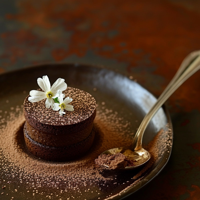 Artistic Presentation of Chocolate Soufflé