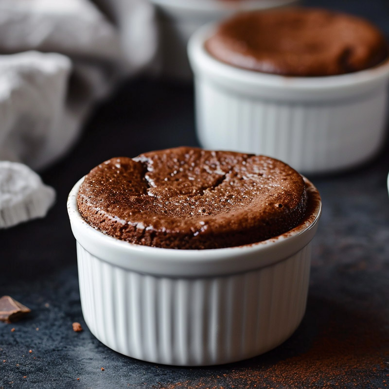 Freshly Baked Chocolate Soufflé in a Ramekin