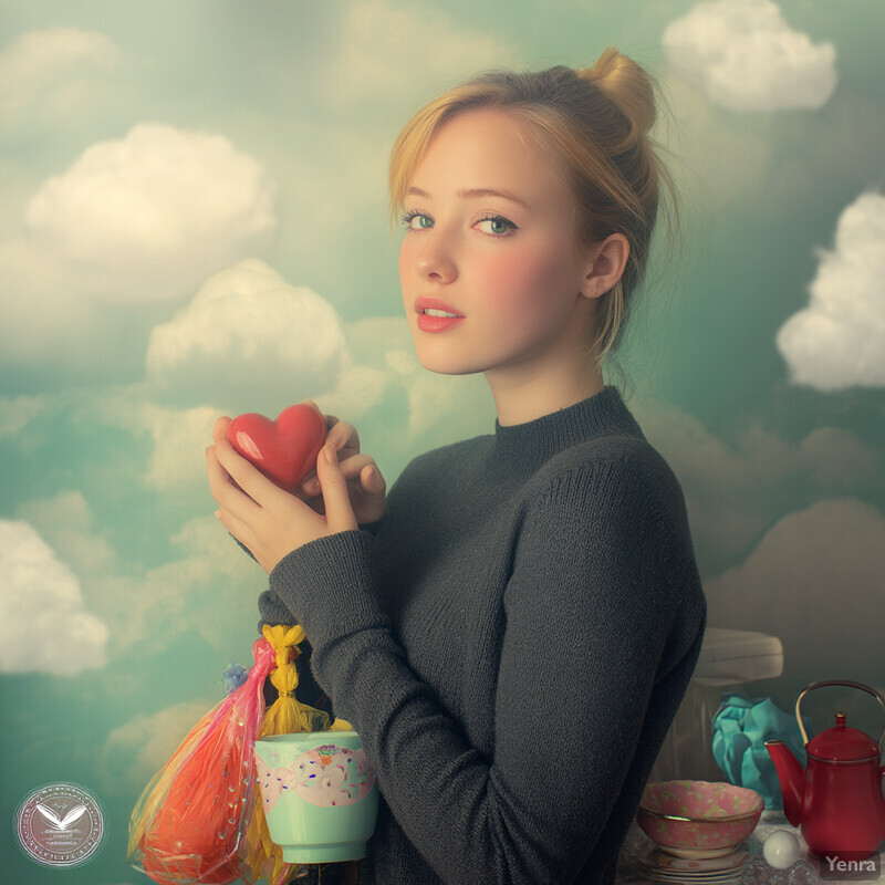 A young girl with blonde hair and a black turtleneck sweater holding a small pink purse.
