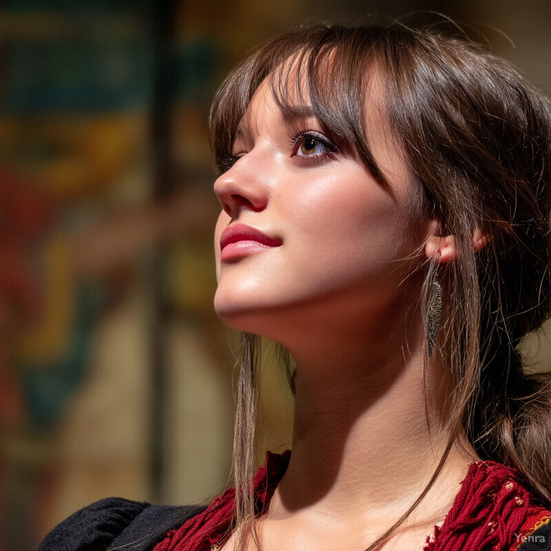 Close-up portrait of a woman gazing upwards