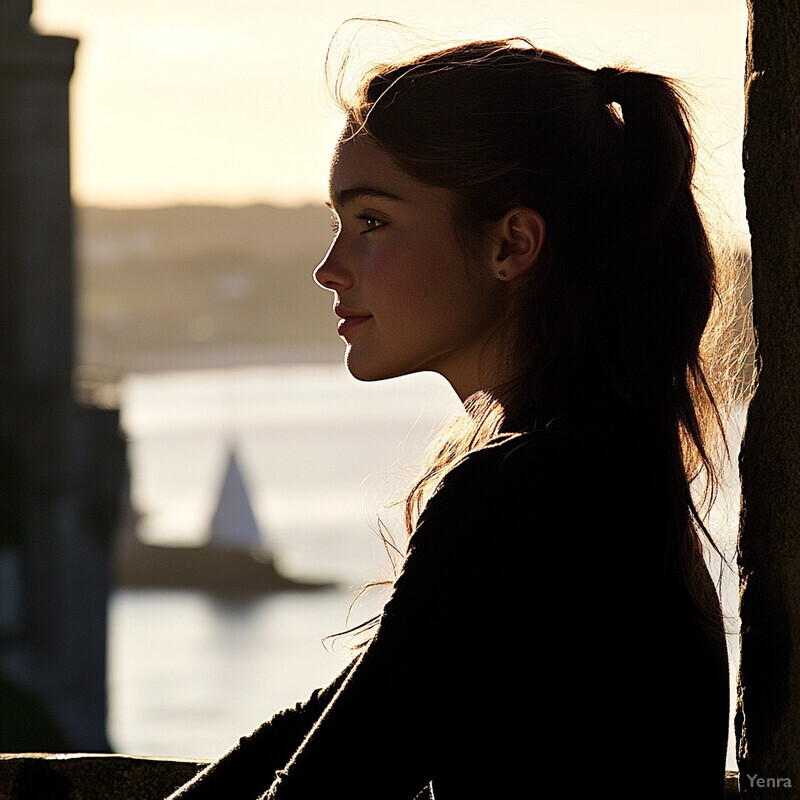 Woman sitting on stone wall overlooking the sea