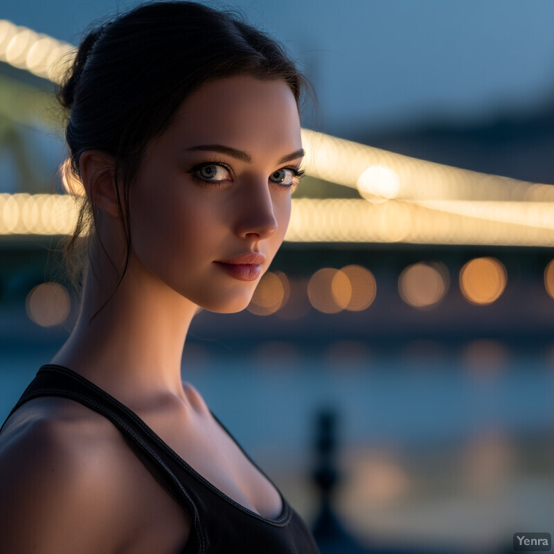 A young woman with fair skin and dark hair gazing directly at the camera.
