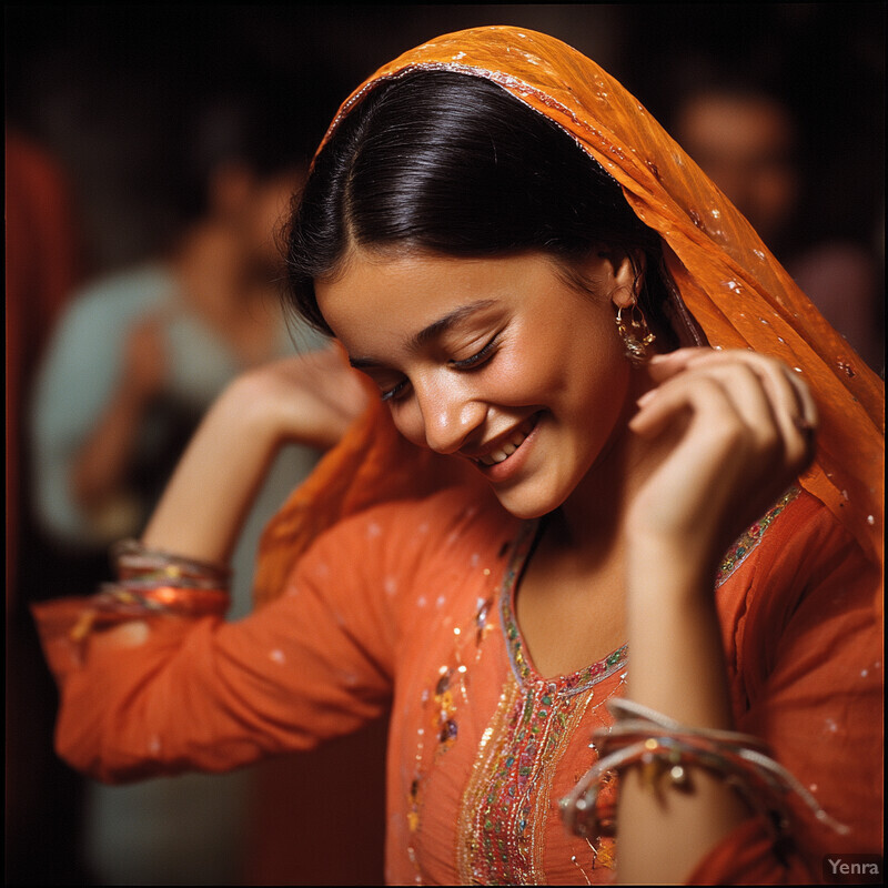 Woman in traditional Indian attire at an indoor event