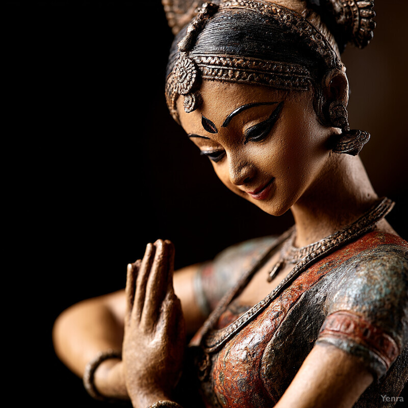 A close-up view of a Hindu goddess statue