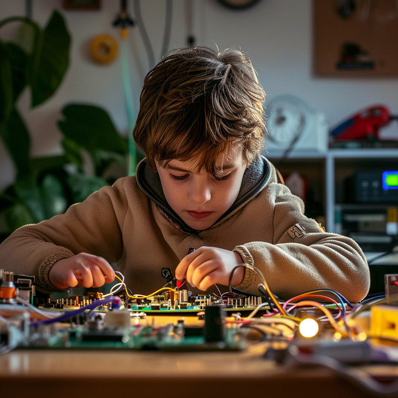 Child Assembling an Electronic Kit