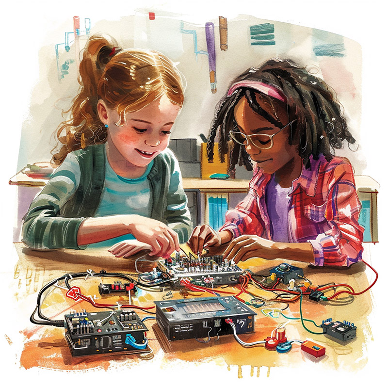 Girls Engaged in Electronics