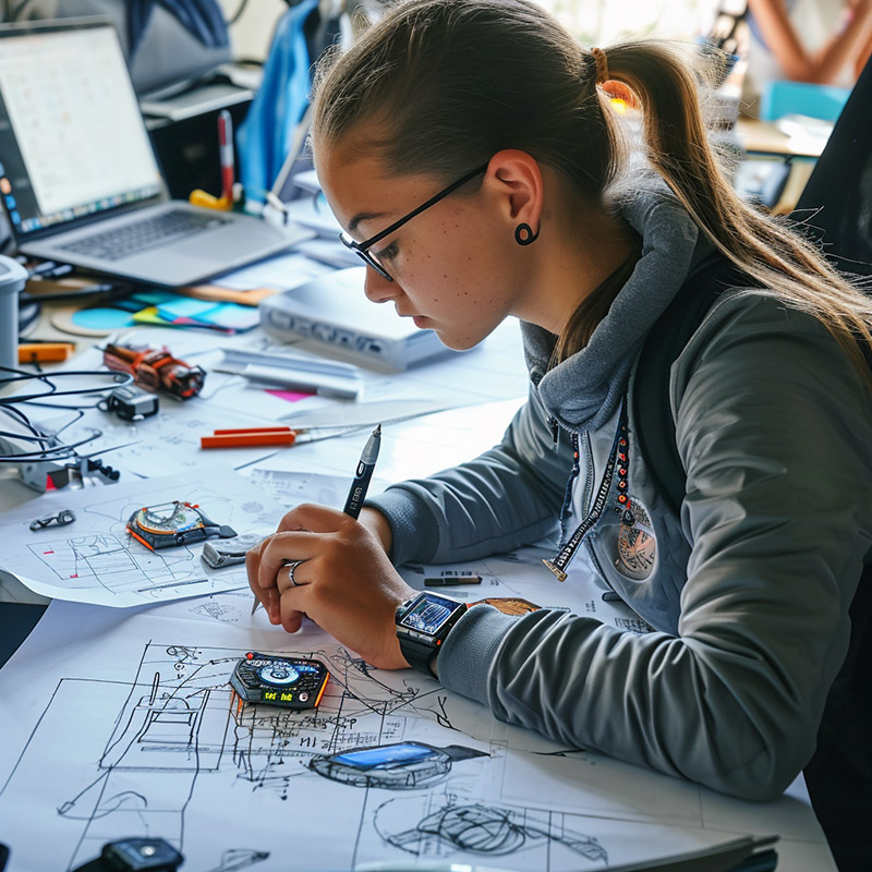 Young Adult Designing a Wearable Tech Project