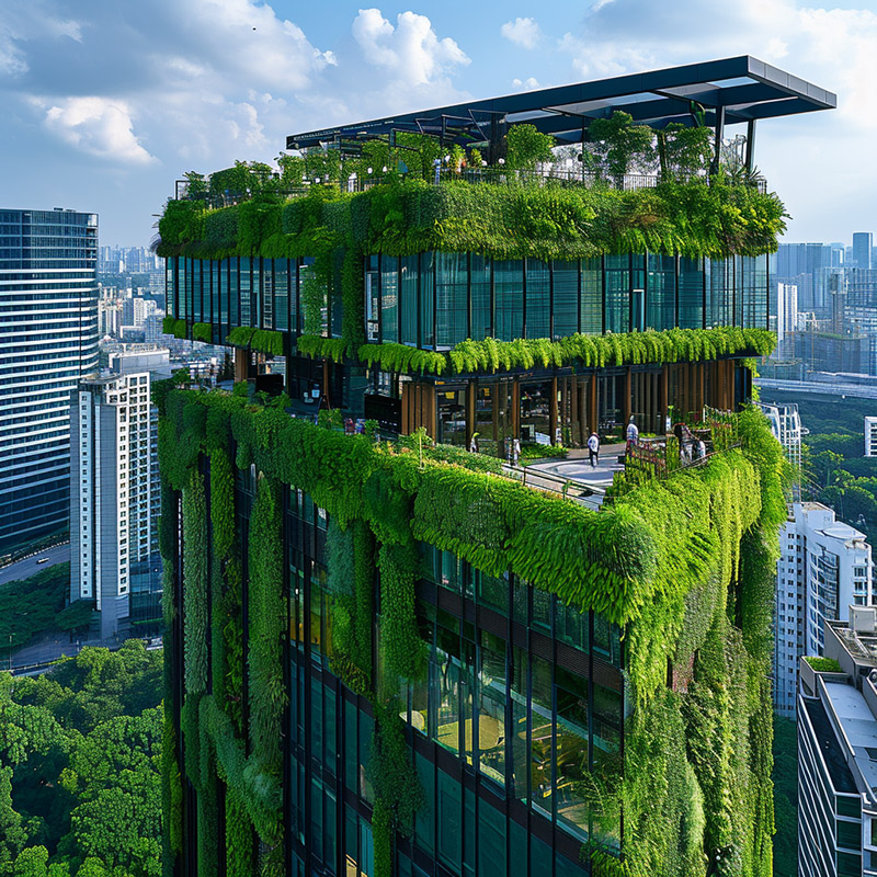 Urban Building with a Lush Green Roof