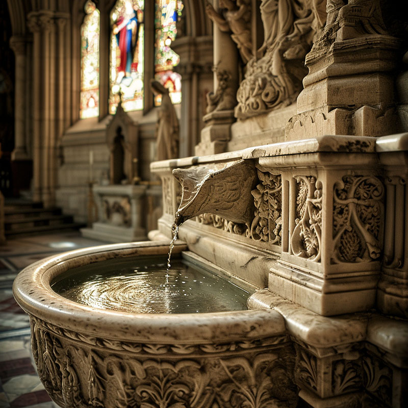 Carved Stone Holy Water Font