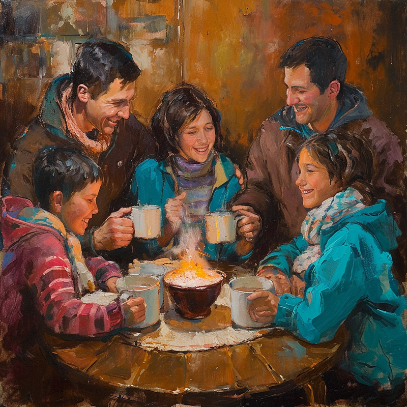 Family Enjoying Hot Cocoa Together