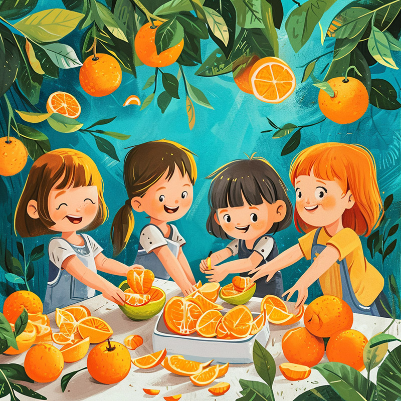 Children Learning about Oranges