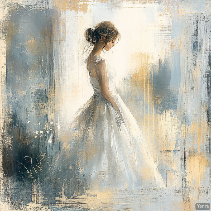 A serene portrait of a woman in a white dress, set against a subtle backdrop.