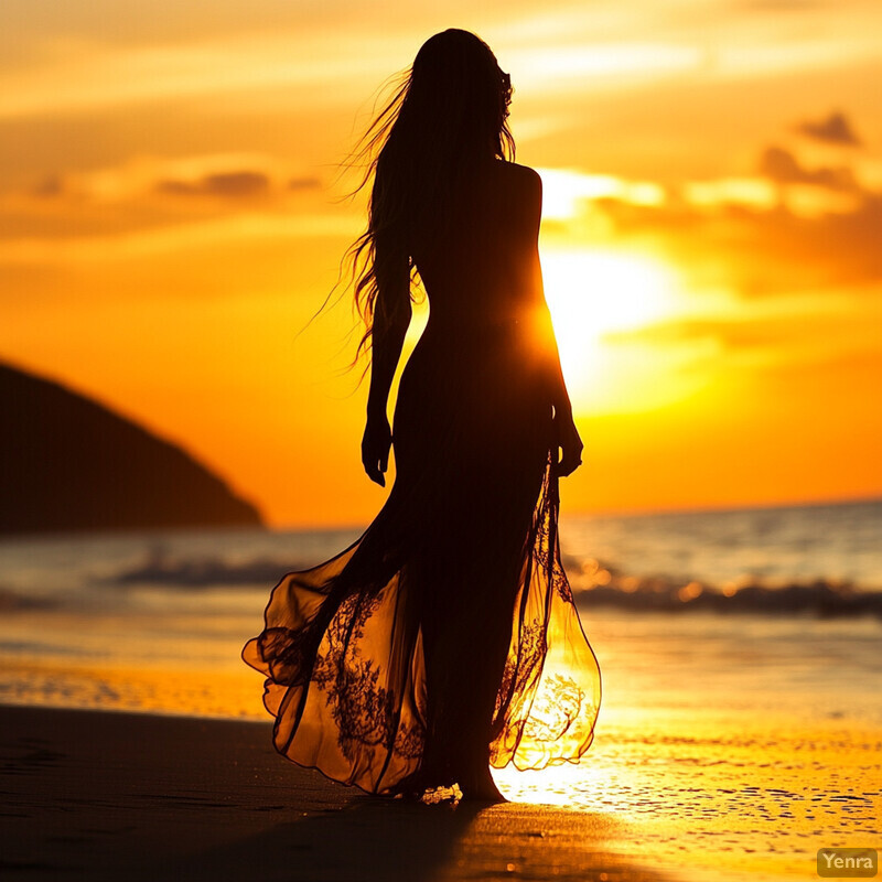 Woman at sunset on the beach