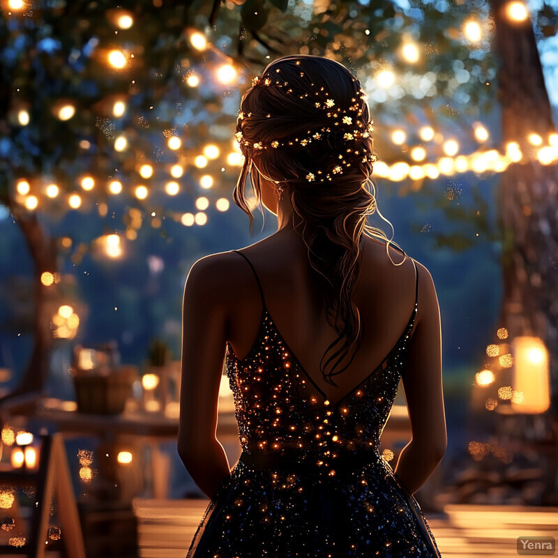 Woman in sparkling dress at outdoor event