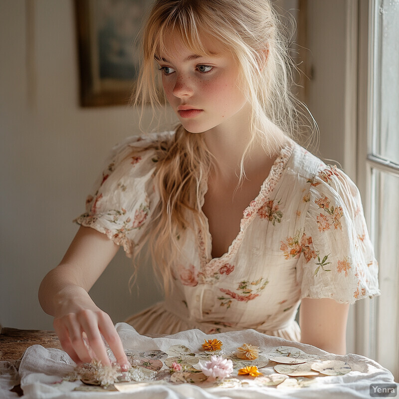 Young woman crafting with flowers